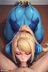 1boy 1boy1girl 1girls :>= ai_generated all_fours artist_name ass blonde_hair blowjob blue_bodysuit bodysuit breasts closed_eyes clothed_female_nude_male fellatio female from_above hi_res high_heels lips long_hair male_pubic_hair metroid mole mole_under_mouth nintendo nude oral patreon_logo patreon_username penis ponytail pov pov_crotch pubic_hair rule34lab samus_aran shoe_soles skin_tight solo_focus straight testicles uncensored web_address zero_suit