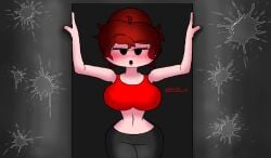 1female 1girls auburn_hair belly belly_button big_breasts big_hips black_pants blouse blush blushing blushing_female boyfriend boyfriend-girlfriend boyfriend_(fnf) boyfriend_(friday_night_funkin) bra breasts brown_eyebrows caught caught_cumming caught_in_the_act caught_masturbating caught_while_cumming clothing cum cum_on_wall demon demon_female demon_girl desire dialogue door excitation excited excited_expression excited_face excited_female excitement eyebrows female female_focus female_human female_only fluid fluids friday_night_funkin fucost fully_clothed fully_clothed_female girlfriend girlfriend_(fnf) girlfriend_(friday_night_funkin) gray_background gray_wall grey_background grey_wall hands_on_door hands_on_sides hidden_character hidden_male hips horny horny_female huge_breasts imminent_sex implied_masturbation off_camera open_mouth red_blouse red_blush red_top red_topwear sexy sexy_pose simple_background sleeveless sleeveless_blouse sleeveless_dress sleeves slight_blush sports_bra stomach surprised surprised_expression surprised_face surprised_look teeth teeth_visible tied_hair tight_clothing tongue topwear unaware unaware_caught white_skin white_skinned_female white_teeth