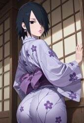 1girls ai_generated amputee ass ass_bigger_than_head ass_focus big_ass big_butt black_eyes black_hair blush boruto:_naruto_next_generations bottom_heavy breasts clothed clothing curvaceous curvy curvy_figure earrings female female_focus female_only floral_print fully_clothed gender_transformation genderswap_(mtf) hair_over_one_eye japanese_clothes kimono light-skinned_female light_skin looking_at_viewer looking_back mature mature_female medium_breasts milf missing_arm naruto naruto_(series) obi pale-skinned_female pale_skin pinup presenting_ass rear_view rule_63 sash sasuke_uchiha sasuko sexy_no_jutsu short_skirt shounen_jump sliding_doors solo solo_female solo_focus thick_ass thick_thighs thighs transformation viewed_from_behind voluptuous walking wide_hips