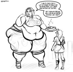 1boy1girl breath_of_the_wild fat gerudo gluttony jagakhun link obese obese_female overweight overweight_female short_hair the_legend_of_zelda the_legend_of_zelda:_breath_of_the_wild
