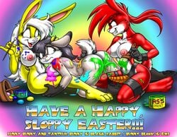 anthro basket breasts bunny_bloom easter egg eric_schwartz female fur furafterdark furry lagomorph messy nipples paint paintbrush pussy rabbit sunny_bunny tantrum yuri