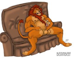 1boy anthro balls beijinbeef condom condom_filling cum feline fur furry lion male male_only mane masturbation musclegut muscles no_humans orgasm penis sketch sofa solo