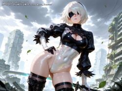 ai_female ai_generated big_ass color colored female hell-pantsu hi_res nier:_automata white_hair wide_hips yorha_2b
