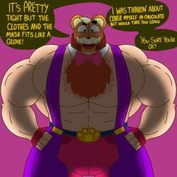 bara brawl_stars breasts bulge exposed_breasts furry hair male_only muscular nipples sam_(brawl_stars) seductive text