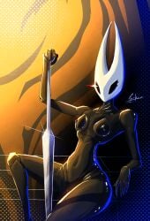 2d anthro arthropod breasts exoskeleton female genitals hi_res hollow_knight hollow_knight_(franchise) hornet_(hollow_knight) nipples nude nude_female parkerdude999 shell slim small_breasts solo team_cherry vulva weapon weaver_(hollow_knight)