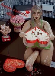 3d 3d_render apron_only big_balls big_breasts big_thighs blush candy chocolate cum cum_on_body eyeshadow flowers futa_only futanari heart honey_select_2 kitchen lipstick oiled_skin pubic_hair thick_penis tifa_lockhart valentine's_day wet_skin