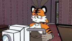 2-ban_(artist) 2futas 3d 3d_animation animated bed clone furry futa_on_futa futanari hung_bottom original_character selfcest sex sonivor sound taiga_stripes_(2-ban) tiger_girl