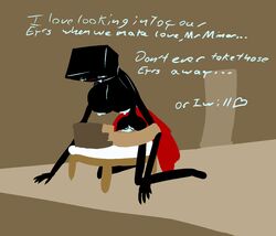 bed blush breasts cowgirl_position enderman enderwoman female femdom happy_sex huge_breasts male minecraft minecraft_mob mob scary_sex smaller_male steve_(minecraft) straight text yandere yowesephth