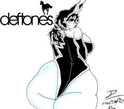 back_view big_ass big_breasts big_butt big_thighs black black_bikini black_eyes black_gloves black_hair deftones humanization humanized pony thick_ass thick_thighs white_background white_pony