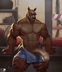 abs anthro aroused aroused_face aroused_male aroused_smile backlighting barazoku beckoning bedroom_eyes biceps big_muscles big_pecs big_penis blue_clothing blue_overalls bodily_fluids brown_body brown_eyes brown_fur car chains clothing dieff_(nexus) dripping erection eyewear fangs fangs_bared flirting flirting_look flirting_with_viewer fur furniture garage gas_can genital_fluids genital_focus genitals gesture grin grinning_at_viewer hi_res hyaenodon hyaenodontid inviting inviting_to_sex inviting_viewer leaking_precum leaning leaning_backward leaning_on_table light lighting looking_at_viewer male male_only mammal manly markings mechanic mechanic_outfit muscular muscular_anthro muscular_arms muscular_male muscular_thighs narrowed_eyes nexus nipples offering_sex offering_to_viewer overalls overalls_down pecs penis penis_focus pose precum precum_drip precum_on_own_penis precum_on_penis presenting presenting_body presenting_chest presenting_penis purple_eyewear purple_sunglasses red_car seducing_viewer seductive shadow showing_off_muscles smile smiling_at_viewer smirk smirking_at_viewer solo standing striped_body striped_fur striped_markings stripes sunglasses table teeth thick_arms thick_thighs tire toolbox tools vehicle wearing_sunglasses wrench