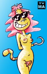 anthro breasts cat doctor domestic_cat dr._hutchison feline female furry hands_behind_back hook mammal nickelodeon nipples nude pubic_hair red_hair rocko's_modern_life standing sunglasses tail tvma