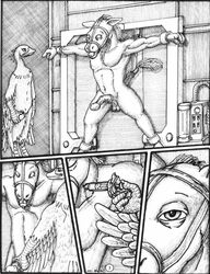 2009 anatomically_correct anthro balls bondage bound comic criss-crossbreeding dildo_gag donkey drugged equine faithry female half-mast horsecock injection male muzzle nude penis swan syringe testicles unconscious