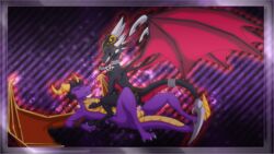 abstract_background anthro black collar cum cum_in_pussy cum_inside cynder cynder-the-dragon dragon female jewelry male markings penis pussy red scalie sex spyro spyro_the_dragon