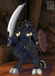 anthro big_breasts bovine breasts daniel_kay female furry hooves horns muscles nipples nude pussy shield sword tauren tauren_female warcraft warrior weapon world_of_warcraft