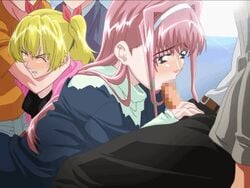 animated blonde_hair blowjob censored chidori_miu chidoria_mika ero_train erogos faceless_male fellatio female_forced_to_watch forced_to_watch lowres multiple_boys multiple_girls oral penis penis_out pink_hair restrained sisters