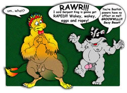 badger balls basilisk bruce_(character) brucebadger chubby english_text forced_yaoi fur green_background hauke_(character) male mammal mustelid nipples nude overweight penis plain_background rape text yaoi