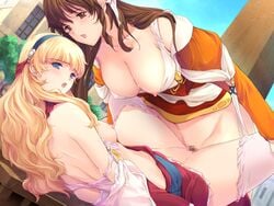 alice_soft blonde_hair breasts censored female large_breasts legwear majo_no_shokuzai min-naraken multiple_girls nipple_slip nipples rio_(majo_no_shokuzai) sedia_(majo_no_shokuzai) stockings thighhighs tribadism watching yuri