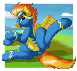 1boy balls bodysuit bulge equine erection eyeswear flamethrower_(mlp) flight_suit friendship_is_magic goggles horse male male_only my_little_pony pegasus penis pony rule_63 skipsy solo spitfire_(mlp) testicles wings wonderbolts_(mlp)