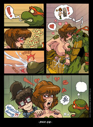 akabur april_o'neil april_o'neil_(tmnt_1987) belt big_breasts blush breast_fondling breasts brown_hair busted caught caught_cumming cum cumshot eyewear female fondling glasses hair handjob heart human irma_langinstein male manual michelangelo nipples orgasm outerwear page_8 pale_skin penis prostitution tattoo teenage_mutant_ninja_turtles the_slut_from_channel_6_-_part_3 tmnt_1987 turtle walk-in