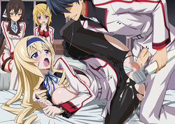 blonde_hair blue_eyes blush breasts brown_hair cecilia_alcott censored charlotte_dunois cleavage cum cum_inside drill_hair hairband hitachi_magic_wand infinite_stratos jpeg_artifacts lolita_channel long_hair multiple_girls nipples no_bra on_side open_mouth orimura_ichika panties panties_aside panties_under_pantyhose pantyhose penis purple_eyes saliva_string school_uniform sex shinonono_houki short_hair spread_legs tear thighhighs torn_clothes torn_pantyhose underwear vaginal_penetration very_long_hair vibrator