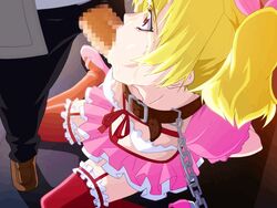 animated blonde_hair bondage censored chidoria_mika cum cum_in_mouth cum_on_face cum_on_hair ero_train erogos facial fellatio open_mouth oral partial_male red_eyes