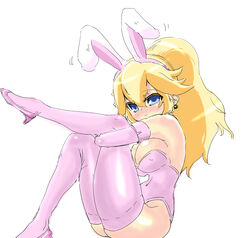 blush bunny_ears bunny_girl bunnysuit clothes color female female_only human kerger360 mario_(series) nintendo piercing princess_peach sitting solo tagme thighhighs