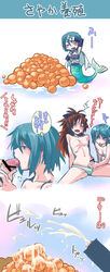 1futa 1girls egg eggs female fish_eggs futanari japanese_text mahou_shoujo_madoka_magica mermaid miki_sayaka penis sakura_kyouko text