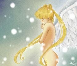 angel artist_request artistic_nude bishoujo_senshi_sailor_moon blonde_hair female female_only nude princess_serenity signature solo tied_hair twintails usagi_tsukino wings