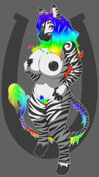 2011 anailaigh anthro big_breasts big_nipples black black_nipples blue breasts canine ear_piercing earring equine facial_markings facial_piercing female fur furry green hair hooves horse huge_breasts hybrid long_hair looking_at_viewer markings mirapony navel nipples nude piercing pubic_hair rainbow rainbow_eyes rainbow_hair red smile solo spots standing stars stripes tail white_fur wolf yellow zebra