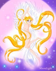 barefoot bishoujo_senshi_sailor_moon blonde_hair breasts color feet female female_only long_hair moon moonlight_(artist) nude photo princess_serenity small_breasts solo tied_hair twintails usagi_tsukino very_long_hair wings