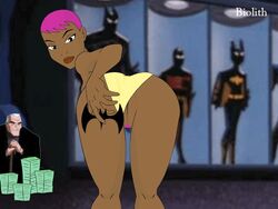 animated ass batman batman_(bruce_wayne) batman_(series) batman_beyond biolith bruce_wayne dark-skinned_female dark_skin dc_comics dcau elderly gif implied_prostitution male male/female max_gibson pink_hair prostitution short_pink_hair straight