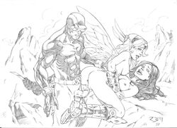 2girls cyclops_(x-men) laura_kinney marvel megan_gwynn monochrome pixie_(x-men) ricardo_mendes scott_summers sex x-23 x-men