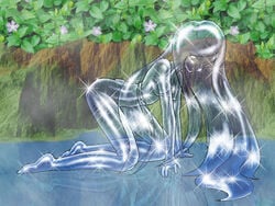 1999 1girls alien_girl all_fours breasts crystal_claire female galaxy_express_999 goldleaf humanoid large_breasts leijiverse long_hair looking_at_viewer nipples nude solo tagme