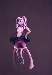 aged_up blush breasts diamond_tiara_(mlp) dripping_pussy friendship_is_magic furry iram my_little_pony nipples panties_down pink_body pink_fur pony pussy pussy_juice skirt skirt_lift skirt_up straight_hair tail tiara topless two_tone_hair