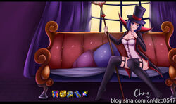 1girls blue_hair dark_blue_hair eyeliner eyeshadow female goth league_of_legends leblanc magician magician_hat makeup medium_hair pale_skin prestigious_leblanc purple_lipstick red_eyes slim sorceress tagme the_grind_series