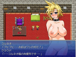 1girls areola blonde_hair blue_eyes blush breasts busty cleavage cloud_strife cloudette_strife final_fantasy final_fantasy_vii japanese_text navel nipples pussy rpg_maker rpg_maker_vx rule_63 tagme thunder_head translation_request voluptuous