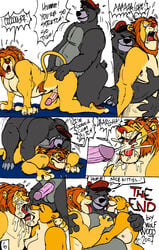 2007 anal anal_sex anthro baloo bear belly biceps bisexual comic crossover cum cum_in_mouth cum_on_face cumshot dialogue disney excessive_cum feline female fur furry gay hat kissing lion male muscles nala nipples orgasm penetration penis shaffer simba talespin text the_lion_king threesome wolfwood1