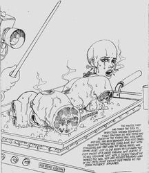 amputee audience bald camera cannibalism cruelty dolcett dystopia english_text exposed_bone exposed_muscle eyelashes eyeliner female frying_pan gore guro gynophagia imminent_cannibalism imminent_death lipstick makeup meat model monochrome narration offscreen_character offscreen_characters offscreen_male quadruple_amputee roast roasting_spit sadism sadistic skewer snuff studio suffering unreasonable_makeup