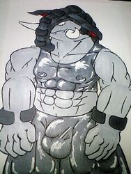 abs anthro bulge clothes color donphan front_view male male_only muscles pokemon solo tagme