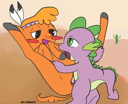 buffalo caluriri cub dragon female feral friendship_is_magic interspecies little_strongheart little_strongheart_(mlp) male my_little_pony scalie spike_(mlp) straight_hair