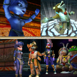 3d anthro canine falco_lombardi female fox fox_mccloud fur furry krystal nintendo peppy_hare pheasant rabbit slippy_toad star_fox toad