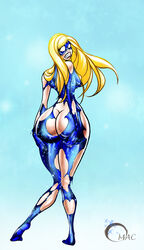 1girls ass blonde_hair color colored dat_ass domino_mask elissa_megan_powers embarrassed empowered empowered_(series) female female_only huge_ass human long_hair lost_clothes mask omac solo tagme teeth torn_clothing white_eyes wide_hips