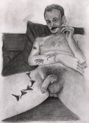 1boy birthday_suit cock_out drawing flaccid flaccid_penis hairy_chest hand_drawn handdrawn handdrawn_art justlavenderbeauty male male_only monochrome naked naked_male nude nude_male pencil pencil_(artwork) pencil_sketch penis self_upload sketches_by_adab solo