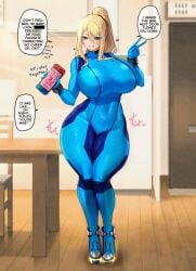 1girls aster_crowley big_breasts blonde_hair blue_bodysuit blue_eyes bodysuit breasts bursting_breasts cosplay curvy curvy_body curvy_female curvy_figure female female_only hips hips_wider_than_shoulders hourglass_figure huge_breasts human imminent_incest imminent_sex incest large_breasts light-skinned_female massive_breasts massive_hips massive_thighs mature_female metroid mommy mother ponytail samus_aran samus_aran_(cosplay) seductive_look skin_tight slim_waist solo solo_female text thick thick_breasts thick_thighs tight_clothing voluptuous voluptuous_female wide_hips