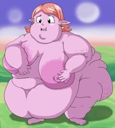 1girls bbw belly big_belly big_breasts breasts chronoa dragon_ball dragon_ball_z fat female inflation nipples nude obese overweight pink_hair pink_skin solo supreme_kai_of_time weirdassyankovic