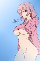 1girl 1girls big_ass big_breasts boobs breasts casn female female_focus female_only hoodie_only original_character pink_hair purple_eyes self_upload simple_background simple_coloring simple_eyes simple_shading sketch thick_ass thick_thighs thin thin_female thin_waist underboob