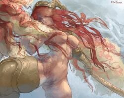 1girls belly belly_button big_breasts busty demigoddess divine duffmox elden_ring female female_only fromsoftware goddess helmet large_breasts malenia_blade_of_miquella naked nude prosthetic prosthetic_arm prosthetic_limb red_hair rot royal royalty scarlet_rot sick sword tummy weapon