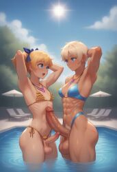 ai_generated crossdressing cute femboy futa_is_bigger futa_with_femboy futa_with_male futanari large_penis masomelon muchin_(style) muscular_futanari penis_size_difference pool siblings size_difference