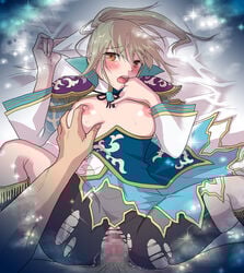 blonde_hair blush breasts dynasty_warriors female groping human male nipples pov sex shin_sangoku_musou spandex spread_legs straight tear torn_clothes torn_pantyhose vaginal_penetration wang_yuanji