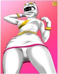 1girls 2010s 2014 belt big_breasts breasts cameltoe claws covered_erect_nipples female female_focus female_only gao_white gradient_background helmet highres hyakujuu_sentai_gaoranger legs low-angle_view nipples nipples_visible_through_clothing pink_background power_rangers_wild_force pussy pussy_visible_through_bodysuit queen_vegeta_69 saban_entertainment skirt solo source_request standing super_sentai tagme taiga_sae thick_thighs thighs upskirt white_clothing white_ranger wide_hips yellow_eyes